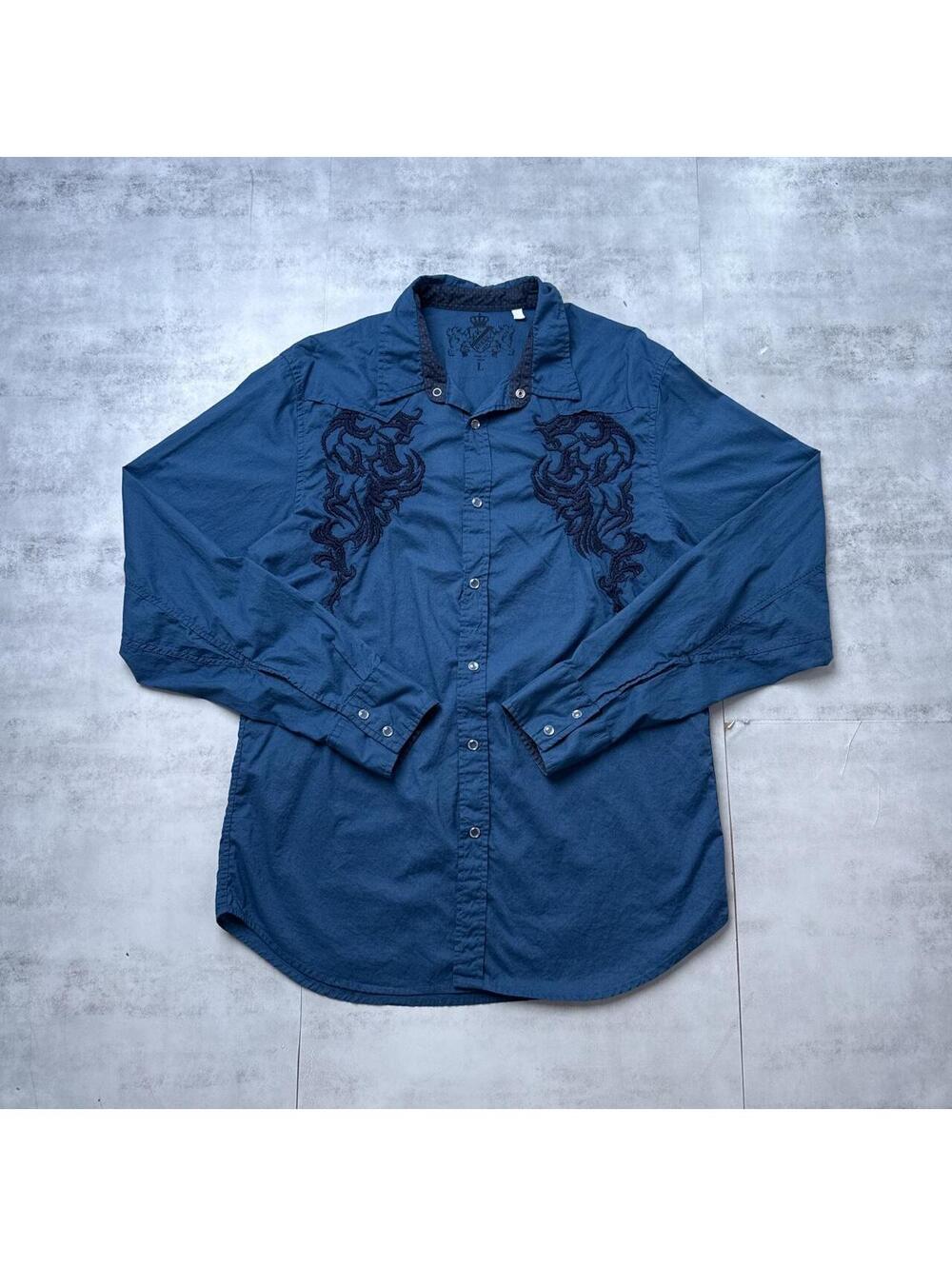 Y2K Guess Blue Grunge Style Embroidered Button Up shirt